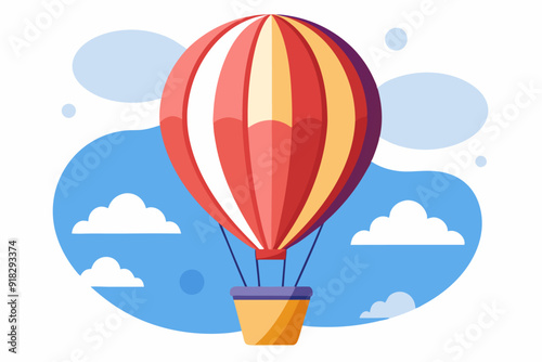 Red and Yellow Striped Hot Air Balloon in a Blue Sky with Clouds
