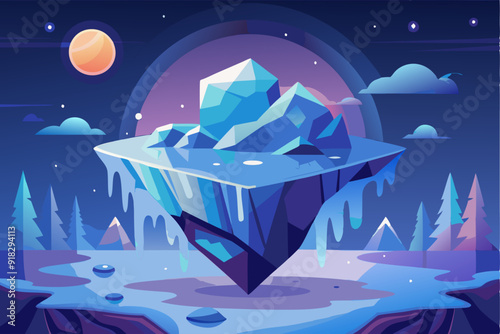 Crystalline Iceberg Floating in a Night Sky