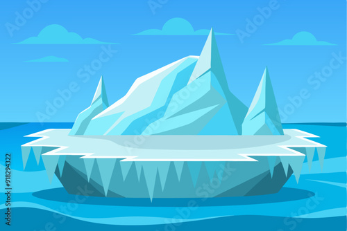 A Large Iceberg Floating in a Blue Ocean with Cloudy Sky