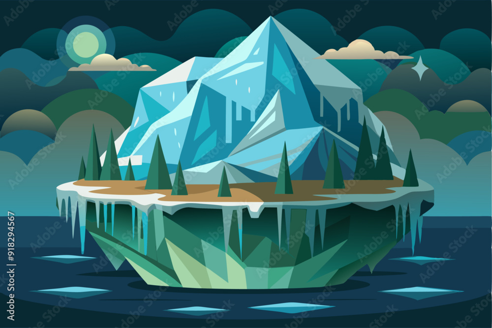 Fototapeta premium Glacial Ice Mountain Floating on a Dark Blue Lake