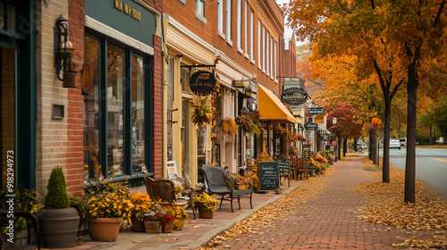 Autumn small town main street in the United States of America photo