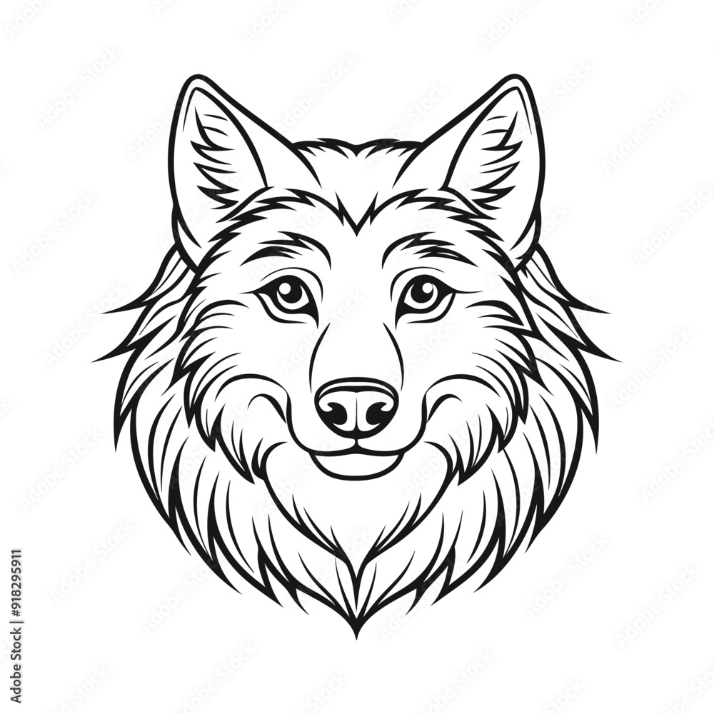 Naklejka premium cute wolf head doodle vector hand drawn illustration