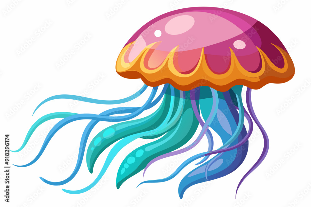 Colorful Cartoon Jellyfish with Blue Tentacles Colorful Cartoon Jellyfish with Blue Tentacles