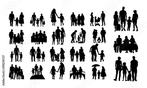 Set of family silhouette bundle