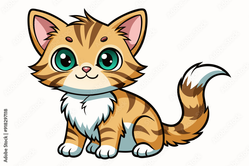 Adorable Cartoon Cat with Big Green Eyes and Striped Fur Adorable Cartoon Cat with Big Green Eyes and Striped Fur