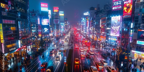 Nighttime View of a Busy Street in Tokyo