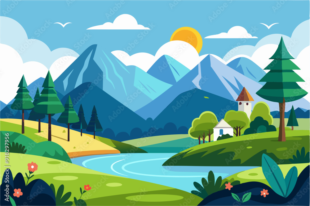 Serene Mountain Landscape with a Winding River Serene Mountain Landscape with a Winding River