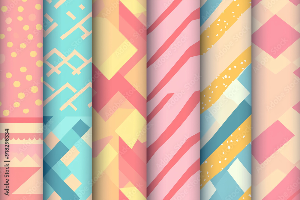 Fototapeta premium A collection of geometric seamless patterns in various bright, pastel colors