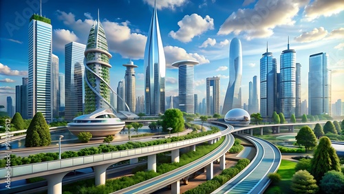 A futuristic city featuring cutting-edge transportation systems and energy-efficient infrastructures.