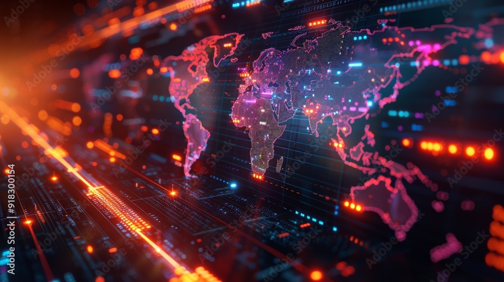 Global Economic Trends: A world map overlaid with economic indicators, currency symbols, and growth metrics, reflecting the analysis of global economic trends and their impact on business strategies. Global Economic Trends: A world map overlaid with economic indicators, currency symbols, and growth metrics, reflecting the analysis of global economic trends and their impact on business strategies.