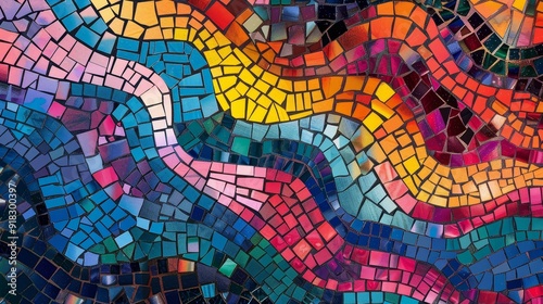 Colorful abstract mosaic art featuring wavy patterns and vibrant colors photo