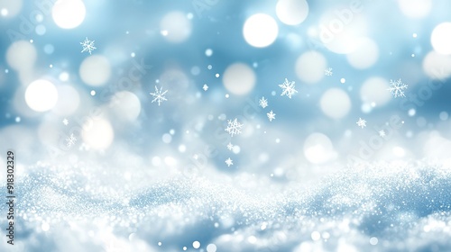 Abstract Winter Background with Falling Snowflakes and Blurred Lights