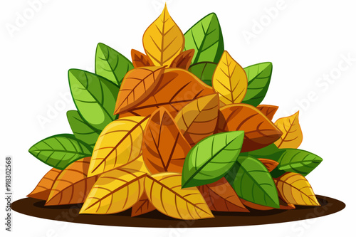 Pile of Green and Autumn Leaves on Ground