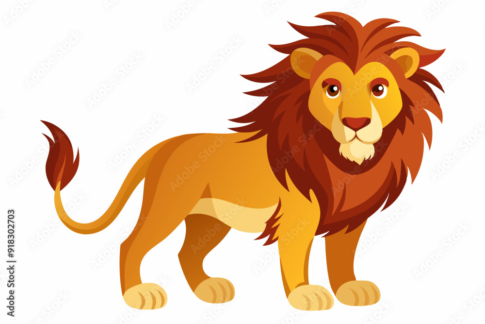 Obraz premium Cartoon Illustration of a Standing Lion with a Brown Mane