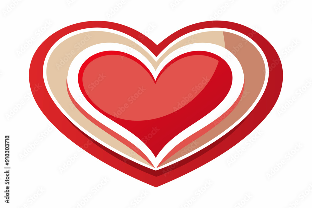 Red heart with three dimensional white and beige outlines Red heart with three dimensional white and beige outlines
