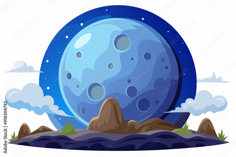 Naklejka premium A Large Blue Moon Over a Rocky Landscape