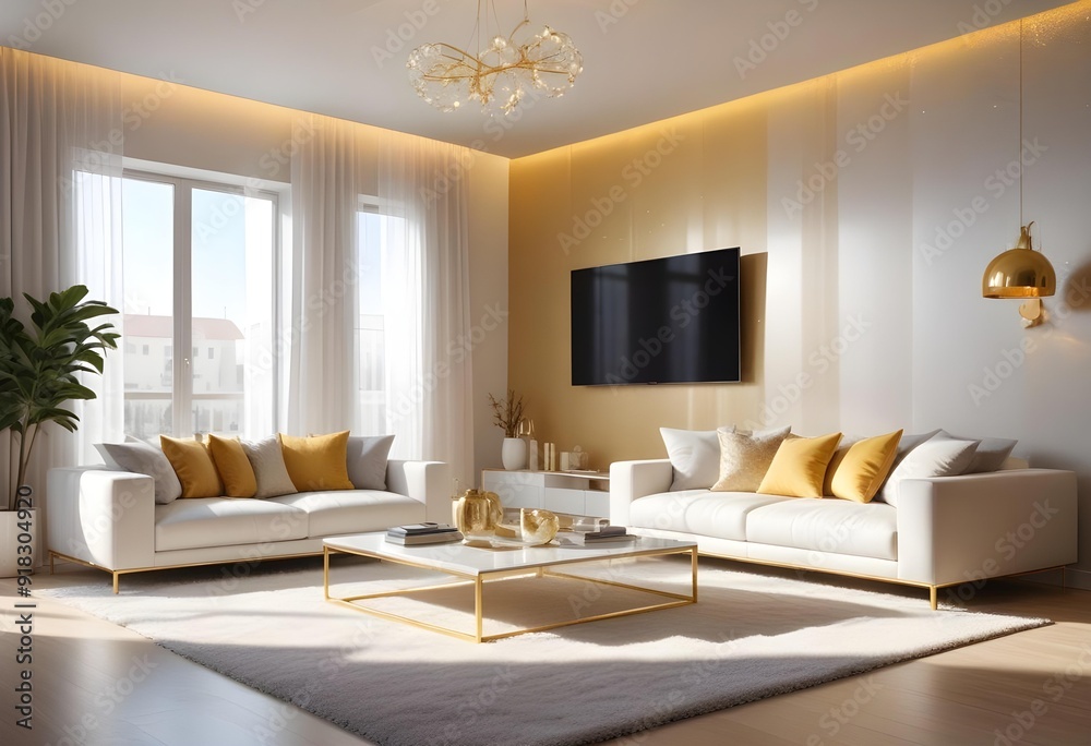 silver glitter effect wall in a modern living room White and gold theme interior modern minimalism photo realism neww Style 3d Paints Doodle Illustration Deep View High Results silver glitter effect wall in a modern living room White and gold theme interior modern minimalism photo realism neww Style 3d Paints Doodle Illustration Deep View High Results