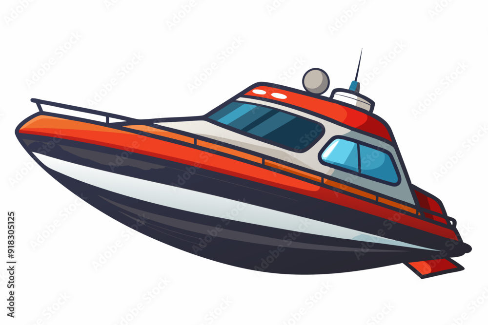 Red and White Rescue Boat with Antenna Red and White Rescue Boat with Antenna
