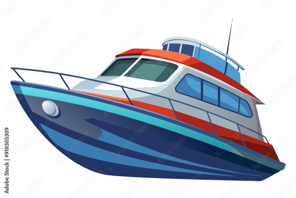 Blue and Red Motorboat with a White Deck Blue and Red Motorboat with a White Deck