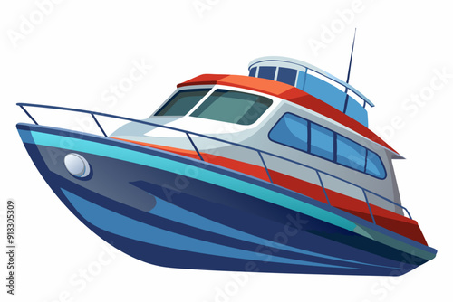 Blue and Red Motorboat with a White Deck