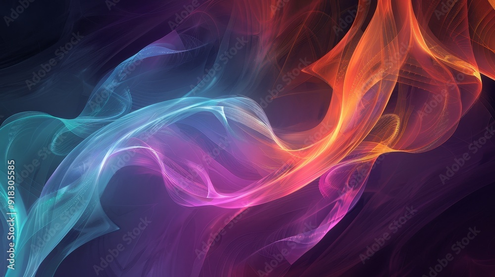 Colorful swirling abstract patterns in vibrant hues of blue, pink, and orange against a dark background Colorful swirling abstract patterns in vibrant hues of blue, pink, and orange against a dark background