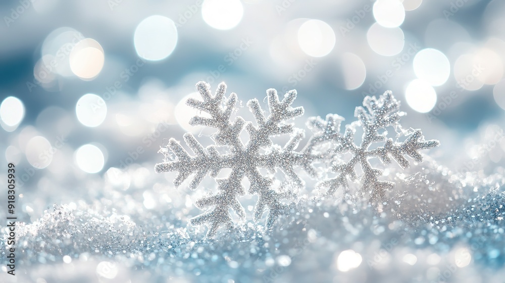 Glittering Silver Snowflakes on a Sparkling Blue Background Glittering Silver Snowflakes on a Sparkling Blue Background