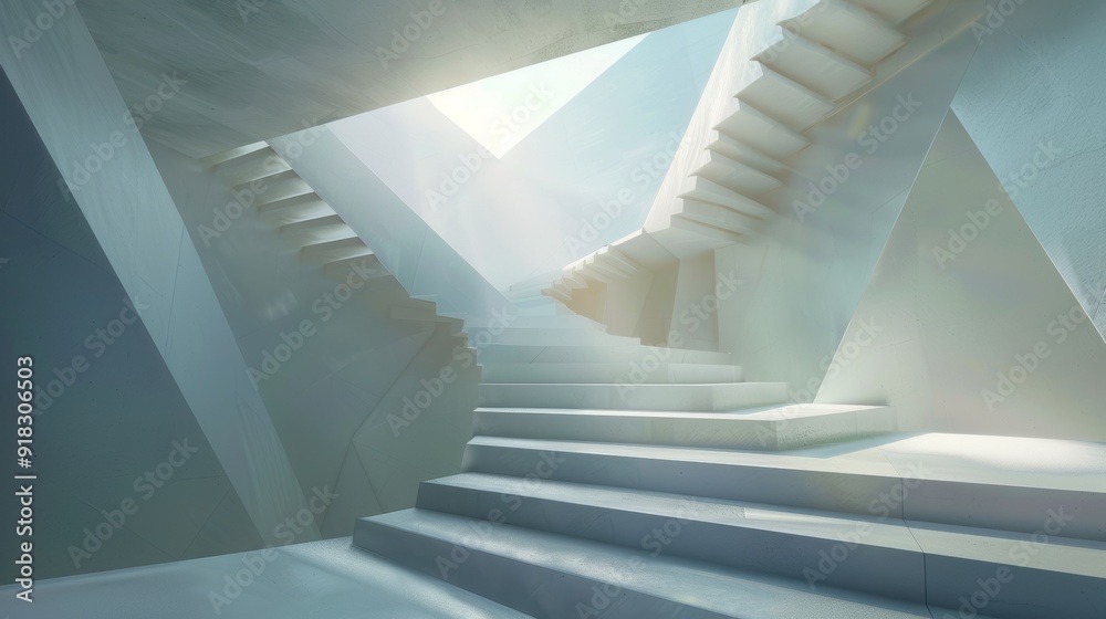 Naklejka premium Abstract geometric staircase with soft lighting in a minimalist interior