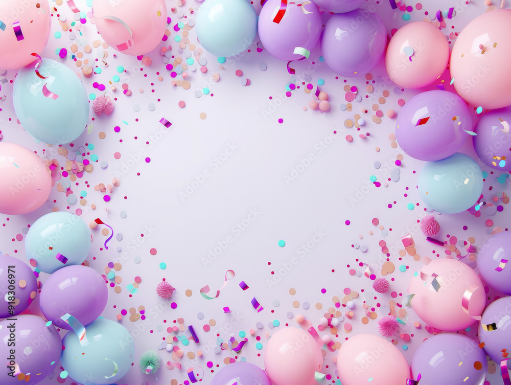 Pastel Balloons and Confetti Bordering a White Background Pastel Balloons and Confetti Bordering a White Background