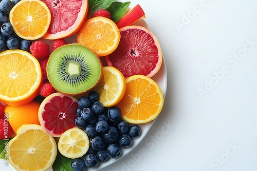 Colorful Fruit Salad on a White Plate - Illustration