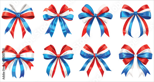Set of Patriotic Ribbon tie bow with Russian flag,, Bow and ribbon Russian flag colors, Ribbon bow colors of Russian flag vector