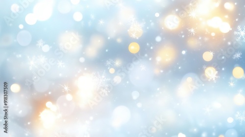 Abstract Winter Background with Blurred Lights and Snowflakes photo