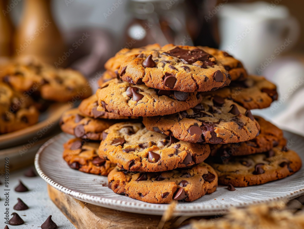 A Stack of Warm Chocolate Chip Cookies on a White Plate A Stack of Warm Chocolate Chip Cookies on a White Plate