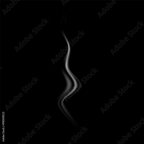 Simple smoke, hot smoke, coffee cup, food steam or vapor clouds, realistic smoke, hot dish or mug haze design elements on black background.