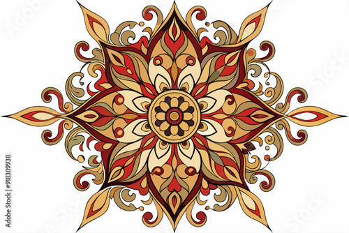 Intricate Mandala Design with Red, Yellow, and Brown Hues
