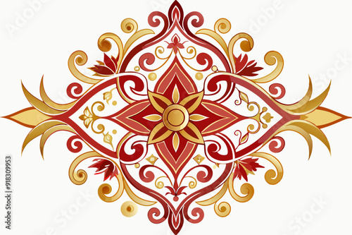 Ornate Gold and Red Floral Design with Swirls