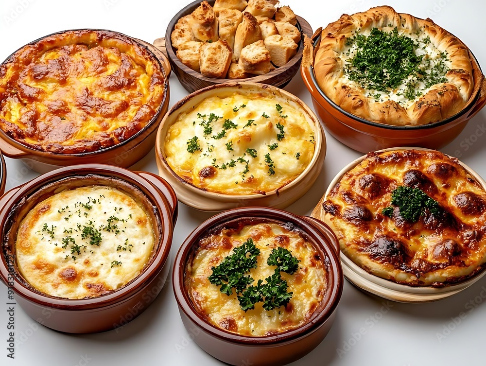 Baked Dishes with Cheese and Parsley - Food Photography Baked Dishes with Cheese and Parsley - Food Photography