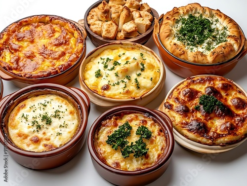 Baked Dishes with Cheese and Parsley - Food Photography