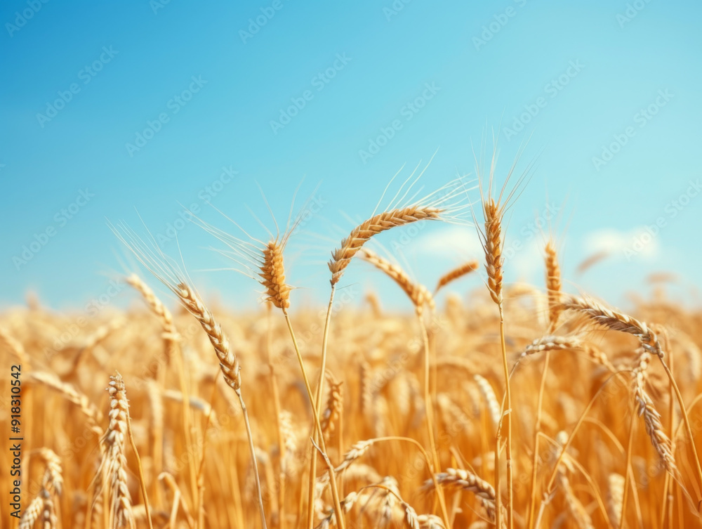 Golden Wheat Stalks in a Summer Field Against a Blue Sky Golden Wheat Stalks in a Summer Field Against a Blue Sky