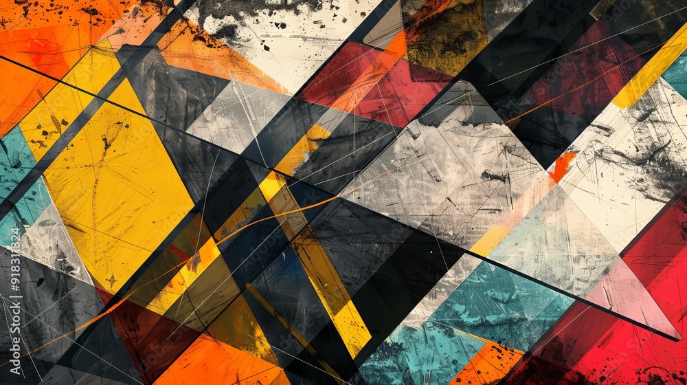 Fototapeta premium Colorful abstract geometric design featuring bold shapes and textures