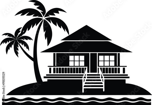 minimal resort silhouette illustration black and white