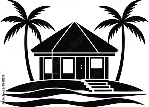 minimal resort silhouette illustration black and white