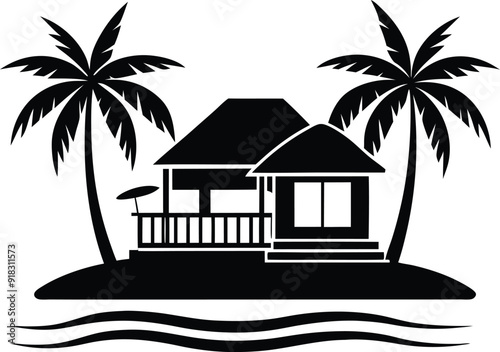 minimal resort silhouette illustration black and white