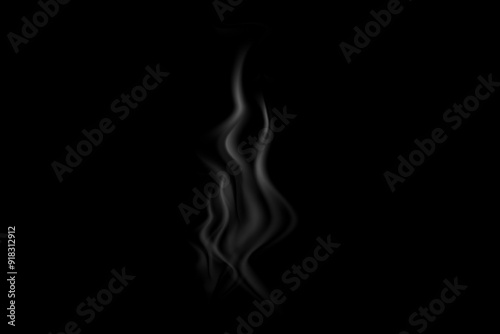 Simple smoke, hot smoke, coffee cup, food steam or vapor clouds, realistic smoke, hot dish or mug haze design elements on black background.
