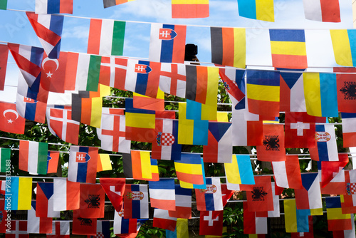 national flags hanging on rope photo