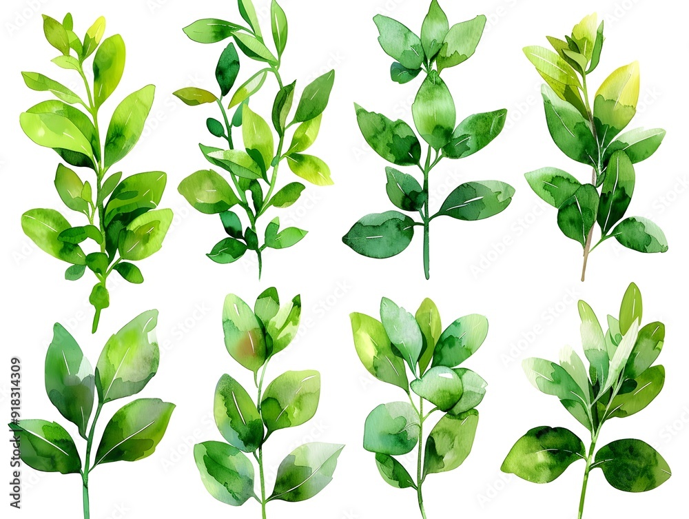 Vibrant Watercolor Thyme Leaves Arrangement on Pristine White Background for Fresh and Natural Look Vibrant Watercolor Thyme Leaves Arrangement on Pristine White Background for Fresh and Natural Look