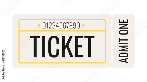 Ticket admit one, vector ticket for cinema, theater, concert, play, party, event, festival