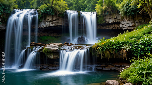 waterfall in the middle of the forest