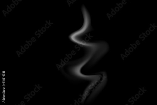Simple smoke, hot smoke, coffee cup, food steam or vapor clouds, realistic smoke, hot dish or mug haze design elements on black background.