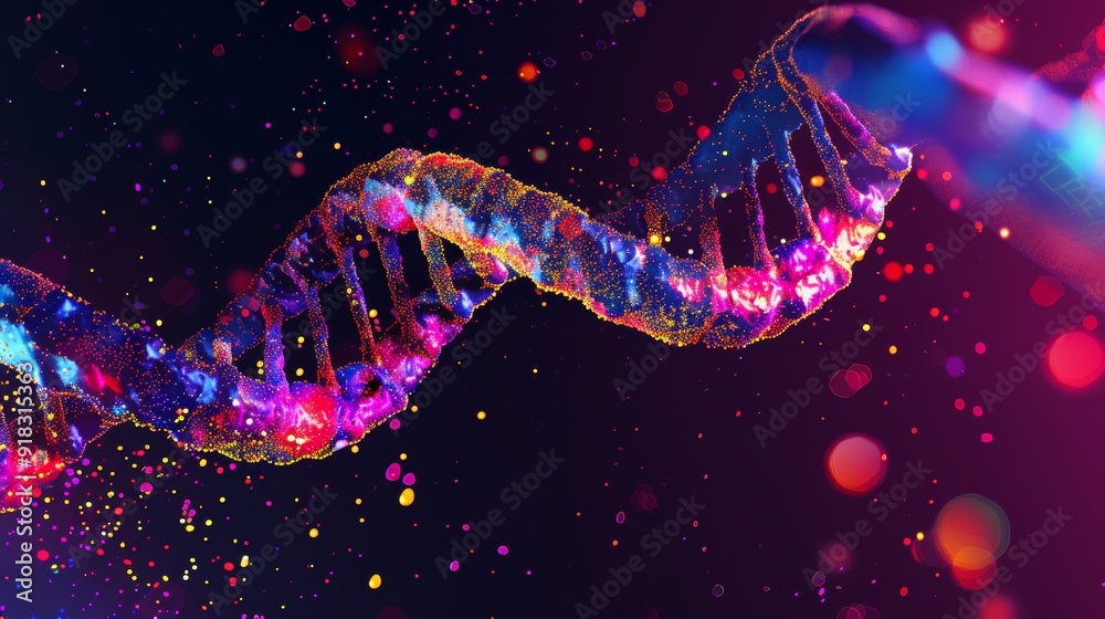 Detailed illustration of a DNA strand with vibrant colors Detailed illustration of a DNA strand with vibrant colors