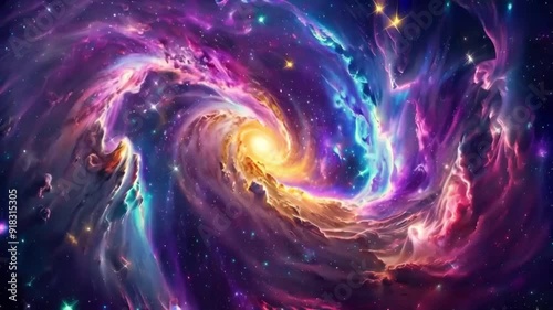 Wallpaper Mural A swirling nebula filled with stars and light trails, illuminated in vibrant hues  Torontodigital.ca